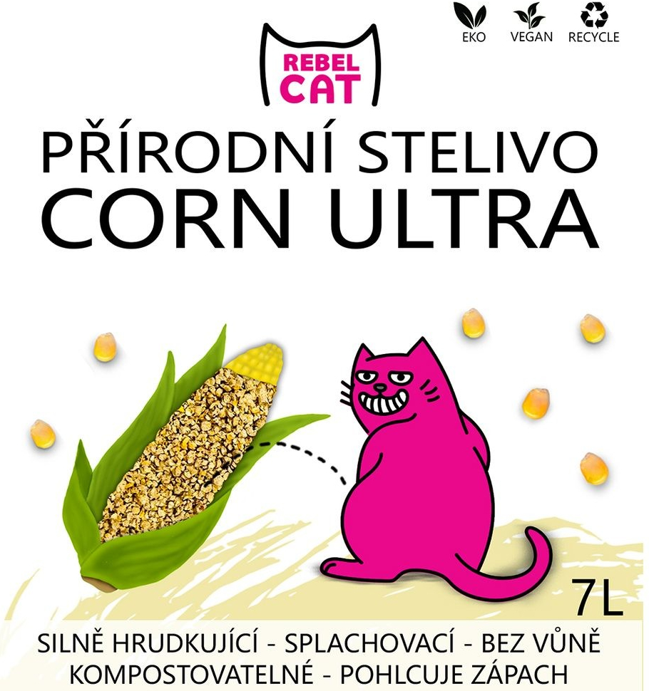 Rebel Cat přírodní hrudkující Corn Ultra 7 l