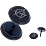 Šperky eshop falešný plug do ucha černá lesklá kolečka symbol anarchie PC29.22 – Zboží Dáma