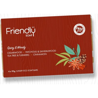 Friendly Soap přírodní mýdlo dárková sada mýdel Spicy and Woody 4x 95g