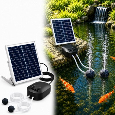 Solární provzdušňovač jezírka AP010 – 4400 mAh baterie, 3 režimy provozu, 15 W panel – Zboží Dáma
