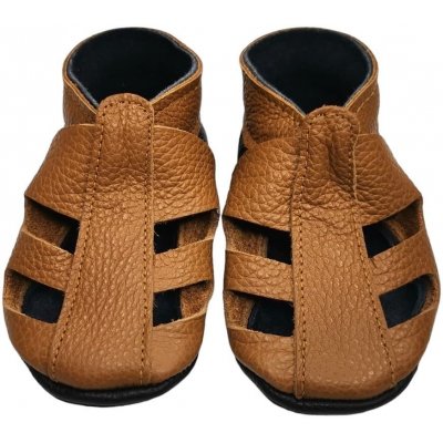 Ebooba kožené capáčky s koženou podrážkou sandále černohnědé černá – Zboží Dáma