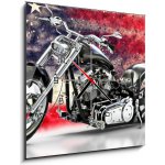 Obraz s hodinami 1D - 50 x 50 cm - Custom black motorcycle with American flag background with dispersion effects. Made in America concept. 3d rendering Vlastní černý mot – Hledejceny.cz