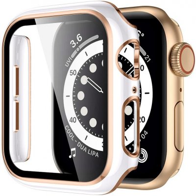 AW Lesklé prémiové ochranné pouzdro s tvrzeným sklem pro Apple Watch Rozteč: 40mm, Bílé tělo / zlatý obrys IR-AWCASE014 – Zboží Živě