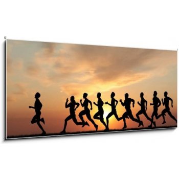 Obraz 1D - 120 x 50 cm - Marathon, black silhouettes of runners on the sunset Maraton, černé siluety běžců na západ slunce