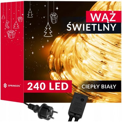 Světelný had Springos 240 LED, teplá bílá, 10 m, venkovní – Hledejceny.cz