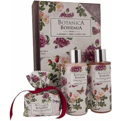 Bohemia Gifts & Cosmetics Kniha Botanica Šípek a růže sprchový gel 200 ml + šampon na vlasy 200 ml + ručně vyráběné toaletní mýdlo 100 g dárková sada – Zboží Mobilmania