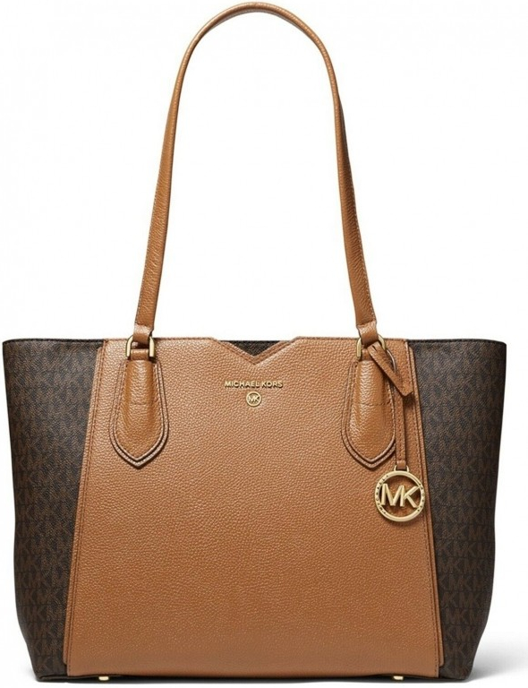 Michael Kors Mae medium pebble leather and logo kabelka hnědá