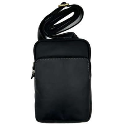 Kožená pánská taška na mobil přes rameno černá 826-2 – Zboží Mobilmania