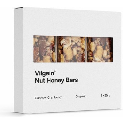 Vilgain Nut Honey Bar BIO kešu a brusinky 75 g (3 x 25 g)