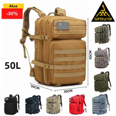 Taktický vojenský batoh 50l, kvalitní, voděodolný, outdoor. Nášivka vlajka USA na suchý zip. Velcro patch 3D. Barva: Khaki – Zboží Dáma