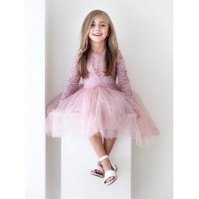 Princess krajkové šaty s maxi tylovou sukní pudder pink