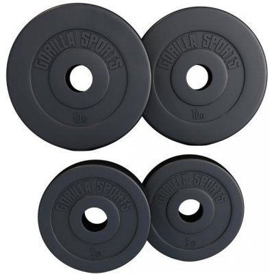 Gorilla Sports zátěžové kotouče 2 x 5 kg 2 x 10 kg cement plast 30 kg 255/330 mm – Hledejceny.cz