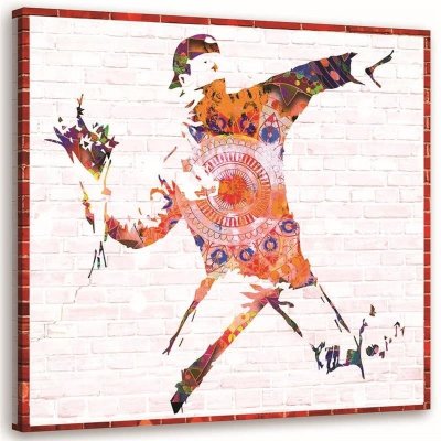 Obraz na plátně Banksy Nástěnné malby Street Art Květiny - 30x30 cm – Zboží Mobilmania