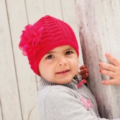 Dívčí pletená čepice jednobarevná s kytkou červená – Zboží Mobilmania