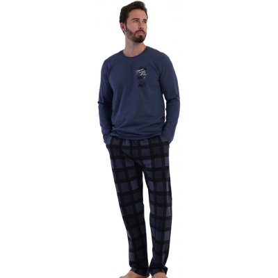 Pánské teplé pyžamo kostkované TERMO BAVLNA 1TB0142 modrá – Zboží Mobilmania