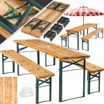 tectake 404998 zahradní pivní set ludwig 3dílný. skládací s držákem na deštník hnědá – Sleviste.cz