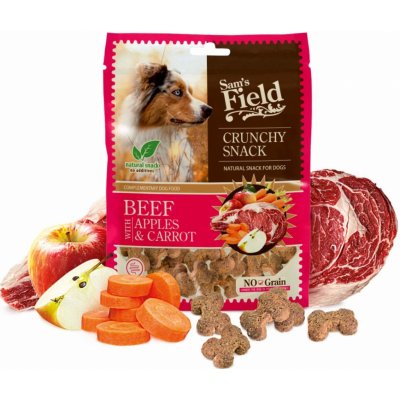 Sam's Field Crunchy Cracker Beef with Apples & Carrot, křupavý hovězí pamlsek s jablky a mrkví pro psy, 200 g Sams Field masový pamlsek – Zboží Mobilmania