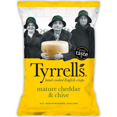 Tyrrells chipsy s příchutí zralého čedaru a pažitky 150 g – Sleviste.cz