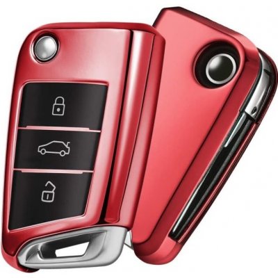 COVERKEYS Obal na klíč, kryt klíče Škoda Superb III (2015 - 2024) metalický, červený, s tlačítky