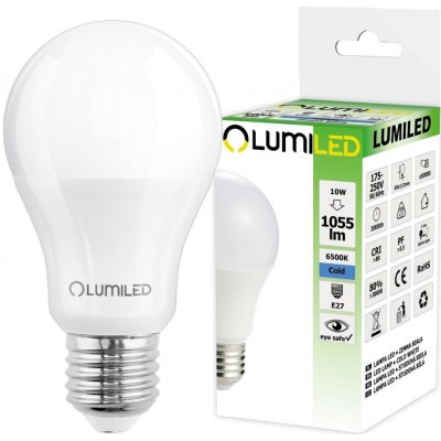 Lumiled LED žárovka LED E27 A60 10W = 75W 1055lm 6500K Studená bílá 260° – Zboží Živě