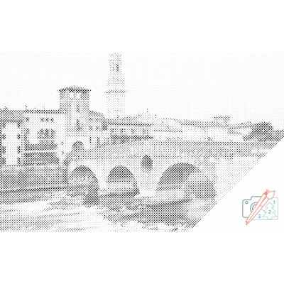 Vymalujsisam.cz Tečkování - Kamenný most - Ponte Pietra, Verona Velikost: 40x60cm, Rámování: Pouze srolované plátno, Barva teček: Černá – Zboží Mobilmania