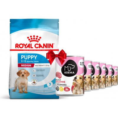 Royal Canin Medium Puppy 15kg + Koema Junior mix 3 příchutí 6x400g
