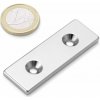 Neodymový magnet kvádr 60 × 20 × 4 mm, 2 otvory M4, síla 10 kg