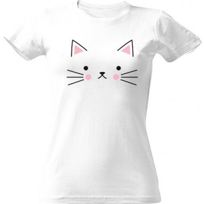 Tričko s potiskem Roztomilý kočičí obličej dámské Bílá – Zboží Mobilmania