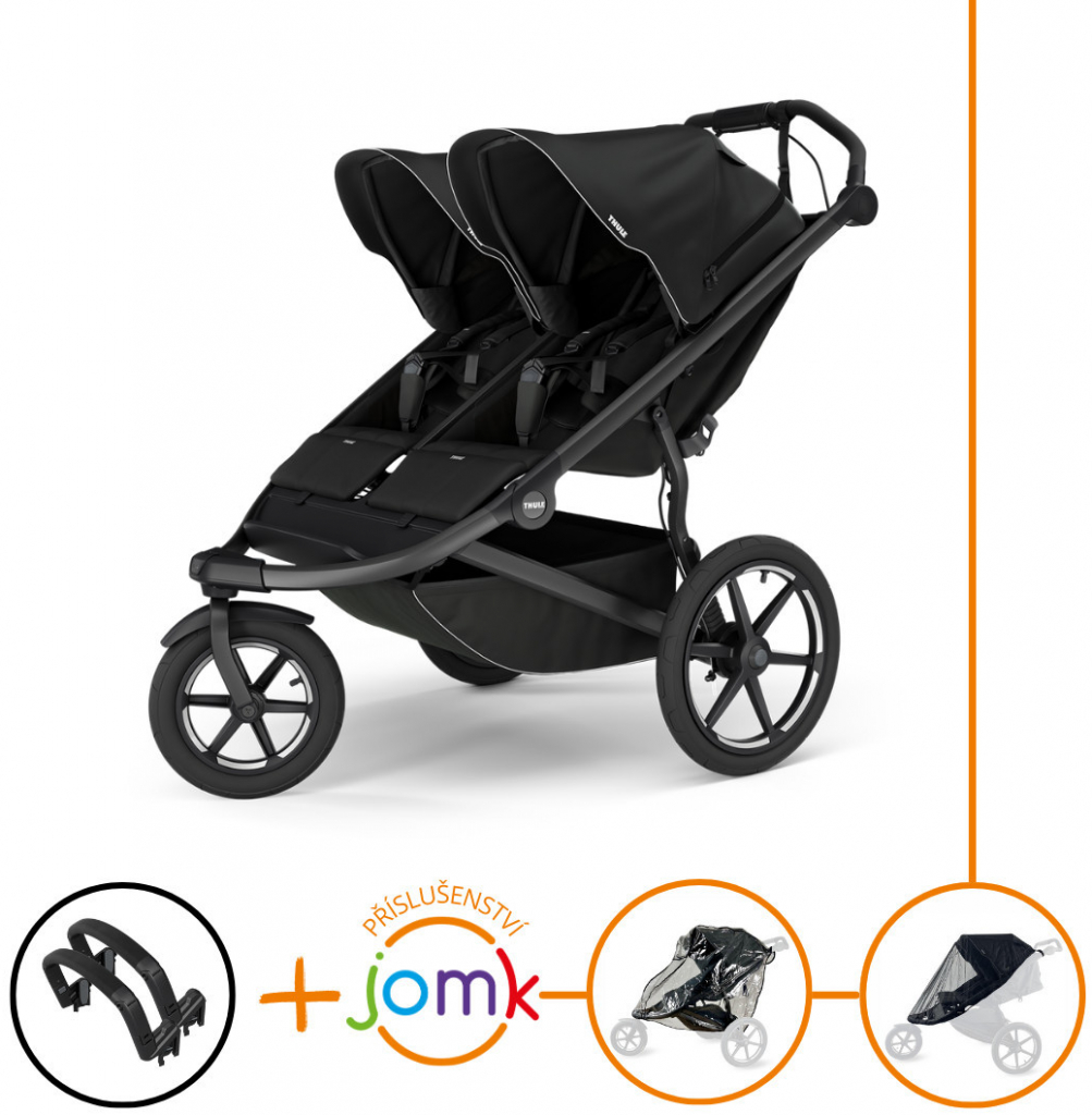 Thule Set 5v1 Urban Glide 3 Double Black 2024 + 2x madlo + JOMK pláštěnka + JOMK ochranná síť