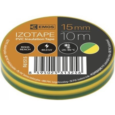 Emos F61515 Izolační páska 15 mm x 10 m zelenožlutá – Zboží Mobilmania