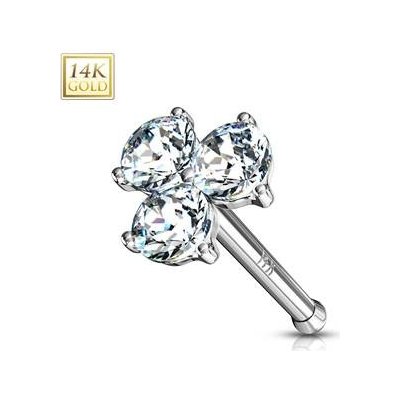 Šperky4U zlatý piercing do nosu čiré zirkony ZL01188C-WG – Zboží Dáma