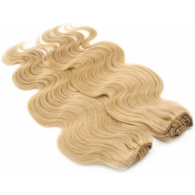 Deluxe clip in vlasy vlnité 100% lidské REMY 50cm přírodní blond – Zboží Mobilmania