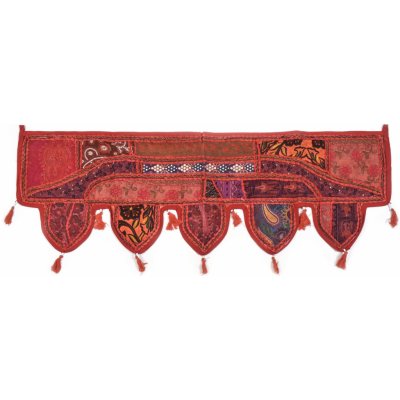 Sanu Babu Červený závěs nad dveře s výšivkou a třásněmi, 103x36cm (1D) – Zboží Mobilmania