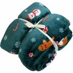 Textilomanie Vánoční tmavě zelená beránková deka z mikroplyše SNĚHULÁK A PERNÍČEK 160x200 – Zboží Dáma