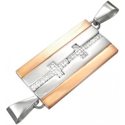 Šperky eshop Přívěsek pro pár ve dvoubarevné kombinaci se zirkonovými křížky AB31.08 – Zboží Mobilmania