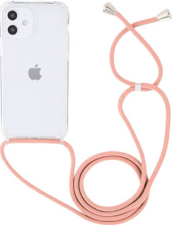 Pouzdro SES Průhledné silikonové ochranné se šňůrkou na krk Apple iPhone 13 - růžové