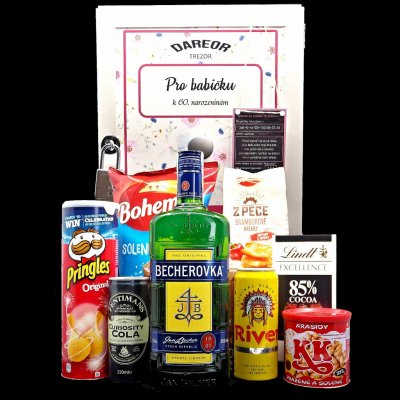 Trezor dárková bedna s potiskem Becherovka a dobroty – Zboží Mobilmania