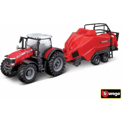 Bburago Farm Traktor Massey Ferguson 8740S + Baler Lifter Rood 1:50 – Hledejceny.cz
