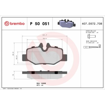 Sada brzdových destiček, kotoučová brzda BREMBO P 50 051