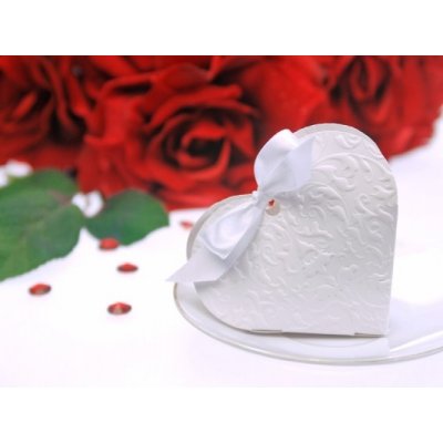 PartyDeco Srdíčko na svatební mandle bílé 10 ks - krabičky na svatební mandle – Zboží Dáma
