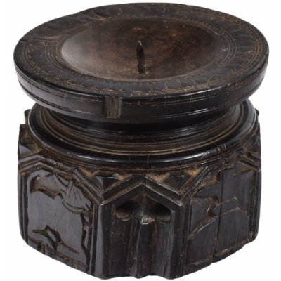 Sanu Babu Dřevěný svícen ze starého teakového sloupu, 11x11x10cm (5L)