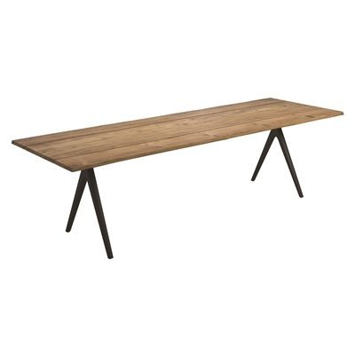 Gloster Masivní jídelní stůl Raw, obdélníkový 280x94/104x74 cm, rám hliník meteor, deska teak leštěný s opracovanou hranou, deska výška 5 cm, vč.krycí plachty