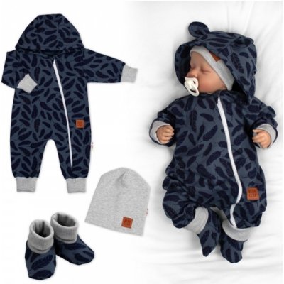 Baby Nellys Rastúci teplákový overal pre bábätko, čiapky, topánky, 3D, Nature jeans pierka – Sleviste.cz