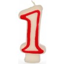 PAPSTAR Narozeninová svíčka číslice 1 bílá s červeným okrajem 7,3cm