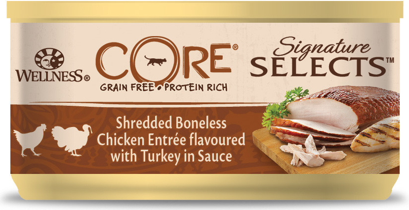 Wellness Core Signature Selects Shredded Boneless Chicken Entrée flavoured with Turkey in Sauce 79 g