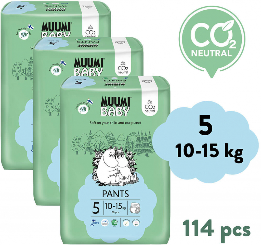 Muumi Baby Pants 5 Maxi+ 10-15 kg kalhotkové eko 114 ks