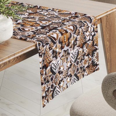 Biante Saténový běhoun LUP-501 Vánoční perníčky na šedém 45x160 cm – Zboží Mobilmania