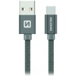 Swissten 71521102 USB 2.0 typ A na C, USB 2.0, zástrčka A - zástrčka C, opletený, 0,2m, šedý – Zboží Mobilmania