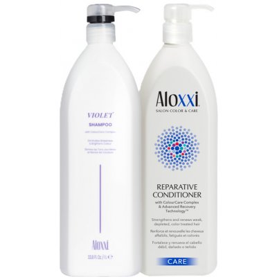 ALOXXI Profesionální vlasová kosmetika Los Angeles Violet šampon 1000 ml a Rekonstrukční kondicionér 1000 ml – Zboží Mobilmania