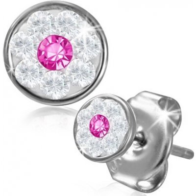 Šperky eshop ocelové náušnice kvítek se Swarovski® komponenty růžový zirkon AA39.26
